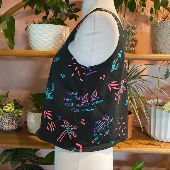 Vintage Tops - Vintage Black Tank Top with Colorful Patterns